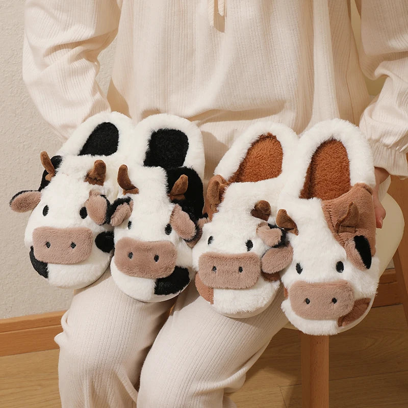 ComfyCuddles ™ Cartoon Cow Warm Plush Slippers