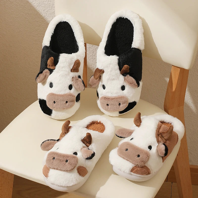 ComfyCuddles ™ Cartoon Cow Warm Plush Slippers